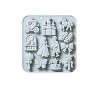 12 Cavity 3D Prince Princess Silicone Mold, Fairy Tale Castle Horse Bow Fondant Chocolate Candy Mould, Food Grade Non-Stick Baking Mold for Cake Decoration Soap Resin Candle Craft (Blue)