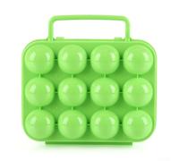 12 cavity egg storage box made of wear resistant plastic, stackable design for space saving and easy organization of eggs in refrigerators or during transport (Is green)