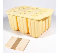 12-Cavity Ice Lolly Mould - Platinum Silicone Popsicle Maker with Leak-Proof Lid, BPA-Free Freezer Tray for Homemade Ice Cream & Yogurt Sticks (Yellow)