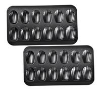 12-Cavity Mold Trays, 2Pcs Non-Stick French Madeleine/Whoopie Pie Pans, Black Commercial Grade Carbon Steel Baking Molds for Oven(9x6 Inches)
