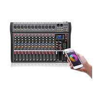 12 Channel Sound Mixing Console, Audio Mixer, with Three-band Equalizer 48V with Multi-Track USB Bluetooth, for home KTV conferences bars stage performances,Black
