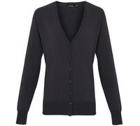 (12, Charcoal) Premier Womens/Ladies Button Through Long Sleeve V-neck Knitted Cardigan