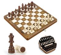 12'' Chess Set, Wooden Magnetic Travel Chess Board with 2 Extra Queen | Portable Folding Chessboard with Storage Slots, Traditional Strategy Board Game for Adults and Kids, Toy Gift Set