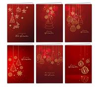 12 Christmas Cards Set Folding Cards with Envelopes Square Card Cards Envelopes Shiny Merry Christmas Xmas Red Gold Stars Christmas Tree Ball Deer Gift