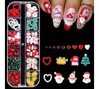 12 Christmas Nail 3D Resin Christmas Nail Cute Santa Claus Elk Bell Tree Xmas Snowman Sno Stockings