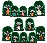 12 Christmas snack gift bags, bulk in various sizes, large, medium and small holiday gift bags with drawstrings, suitable for giving as party gifts