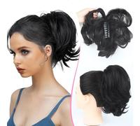 12" Claw Clip Ponytail Extension Human Hair Short Real Human Hair Clip in Ponytail Extensions DIY Bendable Metals Messy Bun Hair Piece for Women Wavy Pony Tails Hairpieces 100g Natural Black