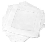 12 CleverDelights White Pure Linen Hemstitch Cocktail Napkins - 6 x 6 Ladder Hemstitch Beverage Napkins - 100% Linen 6 Inch Coaster by CleverDelights