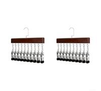 12-Clip Hanging Closet Organizer with Rotating Hook and Wooden Accents for Compact Wardrobe Solutions (2pcs Vintage Color)