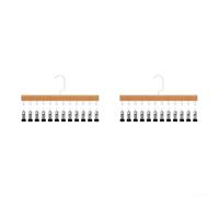 12-Clip Hanging Organizer with Metal Construction and Balanced Load Design for Compact Closet Environments (2pcs Natural Wood)