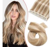 12" Clip in Hair Extensions Real Human Hair Remy Extension Balayage One Piece Clip on Hair Extensions Seamless #12P613 Golden Brown&Bleach Blonde -Basic Thickness 40g