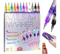 12 Color Acrylic Paint Pen Set, Fine Tips 3d Nail Art Pens 3d Quick-Dry 0.5mm Nail Polish Pens, Nail Art Tools for Dotting Drawing Painting Point Liner DIY