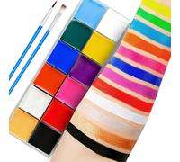 12 Color Face Paint Set with Brushes, Halloween Body and Face Painting Kit for Kids and Adults, Makeup Palette for Birthday, Christmas, Cosplay, and Party Decorations