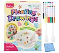 12-Color Magical Floating Pens with 2 Spoons & 1 Towel, Water Art Magic Floating Drawing Pens for Kids, Magical Floating Drawings Bundle, Transfer Tattoos Craft Set Gift for Girls & Boys Ages 4-12