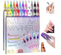 12 Color Nail Art Markers for Gel Nails,Nail Art Pens Set DIY Nail Art Marker 3D Nail Polish Pens, Quick Dry Dotting Point Liner Pens for DIY Nail Art Drawing Painting Tools (2PCS)