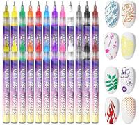 12-Color Nail Art Pen Set, Quick-Drying and Smudge-Proof, Suitable for DIY Nail Art such as Polishing, Dotting, and Outlining. Suitable for children and adults.