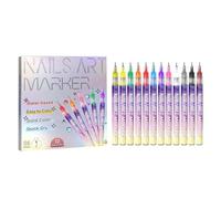 12 Color Nail Art Pens for Painting Nails,Gel Nails 3D Polish Markers Set for Kids Adult,Quick Dry Dotting Point Liner Pen for DIY Drawing Tools,Christmas Gift Nail Art Marker (Fine Tip, 12 Pcs)