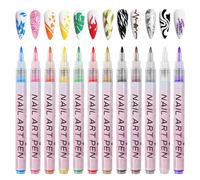 12 Color Nail Art Pens, Nail Art Graffiti Pen Nail Drawing Pen Quick Dry & Waterproof Nail Polish Pen Manicure Polish Tools for DIY Dot Line Pattern Nail Art Design (0.7mm)