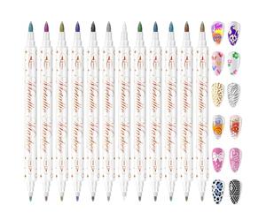 12 Color Nail Art Pens Set | Nail Polish Pens with Bold Colors Vivid - Dual-Head Design,3D Nails Graffiti Drawing Tools for Nails DIY Dot Line Flower Pattern