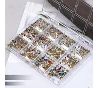 12 Color Nail Rhinestones Flat Back Mixed Sizes AB Glitter(E)