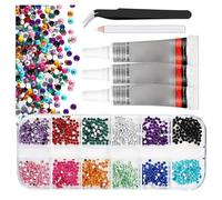 12 Color Shining Rhinestones Set with Geometric Designs Includes Adhesive for Manicures Mixed Shape Nails Decorations