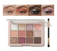 12-Color Warm Neutral Eyeshadow Palette with Matte Shimmer Metallic Finishes in Sleek Pink Case - Highly Pigmented Blendable Waterproof Formula for Day to Night Looks Includes Dual Ended Brush