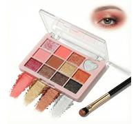 12-Color Warm Pink Coral Brown Eyeshadow Palette with - Matte Shimmer Glitter Shades, Pigmented Blendable Long Wear Waterproof for Day or Night Looks (Silver Heart Sparkle)