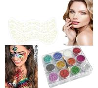 12 Colors Body and Face Glitter Makeup Gel with 3PCS Gold Freckles Glitter Tattoo Kit, Chunky Glitter for Face and Body, Eye, Hair, Nail DIY Art Festival Makeup Decoration