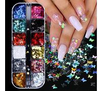 12 Colors Butterfly Glitter Nail Sequins - 3D Nail Art Flakes Colorful Confetti Glitter Sticker Decals Manicure Nail Art Design Makeup DIY Decoration