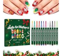 12 Colors Christmas Nail Pens Manicure Tool - Nail Pens | Fingernail DIY Graffiti Markers | For Women Girls Christmas Holiday Party Home Salon