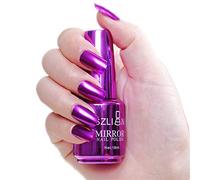 12 Colors Chrome Nail Polish, Metallic Mirror Effect Varnishes, Metal Long-Lasting Non-Peelable Glitter Nail Polish Nail Art Decoration, Shiny Chrome DIY Nail Polish Manicure (Purple, 8ml)