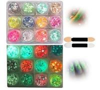 12 Colors Chunky Face Glitter Gel Set for Face Paint, Gems, and Hair Glitter, Glow in The Dark Shimmering for Parties, Raves, Halloween, and Themed Events (12 Colours Rave Glow)
