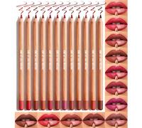 12 Colors Classic Matte Finsh Lip Liner Makeup Set for Women, High Pigmented Long-Lasting Waterproof Smooth Natural Nude Red Brown Lipliner Kit for Define and Sculpt the Lips, #01 Mature Shade