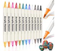12 Colors Dual Tip Acrylic Paint Pens Markers, Brush & Fine Tip Coloring Drawing Markers for Christmas Decorations, Waterproof Making Art Supplies for Wood, Fabric, Stone, Glass, Rock Painting