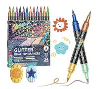 12 Colors Glitter Markers Pens, Dual Tip Brush Glitter Marker Set, Sparkle Paint Pens for Adult Coloring Books Journaling Card Making DIY Crafts Professional Art Supplies Stationery (Multicolor)