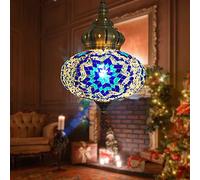 (12 Colors) Hanging Ceiling Mosaic Lamp Light Chandelier, Turkish Moroccan Pendant Lights, Multicolor Decorative Colorful Glass Globe Fixtures Living Room Bedroom Home Decor,blue