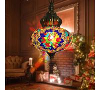 (12 Colors) Hanging Ceiling Mosaic Lamp Light Chandelier, Turkish Moroccan Pendant Lights, Multicolor Decorative Colorful Glass Globe Fixtures Living Room Bedroom Home Decor,color B