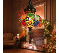 (12 Colors) Hanging Ceiling Mosaic Lamp Light Chandelier, Turkish Moroccan Pendant Lights, Multicolor Decorative Colorful Glass Globe Fixtures Living Room Bedroom Home Decor,color A