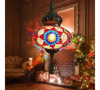 (12 Colors) Hanging Ceiling Mosaic Lamp Light Chandelier, Turkish Moroccan Pendant Lights, Multicolor Decorative Colorful Glass Globe Fixtures Living Room Bedroom Home Decor,color E