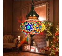 (12 Colors) Hanging Ceiling Mosaic Lamp Light Chandelier, Turkish Moroccan Pendant Lights, Multicolor Decorative Colorful Glass Globe Fixtures Living Room Bedroom Home Decor,color C