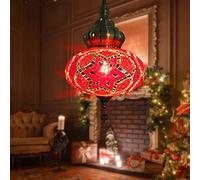 (12 Colors) Hanging Ceiling Mosaic Lamp Light Chandelier, Turkish Moroccan Pendant Lights, Multicolor Decorative Colorful Glass Globe Fixtures Living Room Bedroom Home Decor,red B