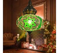 (12 Colors) Hanging Ceiling Mosaic Lamp Light Chandelier, Turkish Moroccan Pendant Lights, Multicolor Decorative Colorful Glass Globe Fixtures Living Room Bedroom Home Decor,green