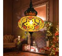 (12 Colors) Hanging Ceiling Mosaic Lamp Light Chandelier, Turkish Moroccan Pendant Lights, Multicolor Decorative Colorful Glass Globe Fixtures Living Room Bedroom Home Decor,gold A