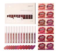 12 Colors Matte Liquid Lipstick Set Velvety Lip Gloss Lip Kit Waterproof Long Lasting Wear Nude Lip Gloss Beauty Cosmetics Gift Box Set (Colour, # New A)