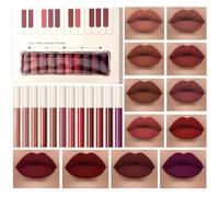 12 Colors Matte Liquid Lipstick Set Velvety Matte Lip Gloss Lip Kit Durable Waterproof Long Lasting Wear Nude Lip Gloss Beauty Cosmetics Gift Box Set - Set 01