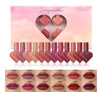 12 Colors Matte Velvet Lip Gloss Makeup Set Waterproof Long-lasting Liquid Lipstick Heart Matte Lipstick Non-stick Cup Lip Make Up Gift Kit for Girls