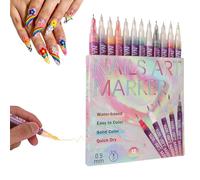 12 Colors Nail Art Markers Pens Pencil Set, 0.5mm/0.02in Multicolored Graffiti Doodle Pens Painted Polishey Nail Polish Varnish Pen for Women Girls Nails Home Salon DIY Manicure Design Decoration