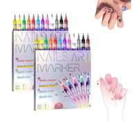 12 Colors Nail Art Pens, Nail Polish Pens Nail Art Markers for Gel Nails, DIY Quick Dry Graffiti Dotting Point Liner Pens, 3D Nail Polish Pens for Home Salon, Nails Art Drawing Tool (2-Set)