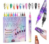 12 Colors Nail Art Pens, Nail Polish Pens Nails Art Markers, DIY Quick Dry Graffiti Dotting Point Liner Pen, 3D Nails Polish Pen for Home Salon (Pink A)