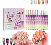 12 Colors Nail Art Pens Set, 0.5MM Fine Tip DIY Nail Polish Pens for Manicure, Water-Based 3D Quick-Dry Nail Art Markers, Home & Salon Use, christmas gifts,gifts for women (C-1set)